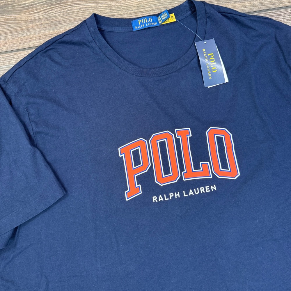 Polo Ralph Lauren Mens T-Shirt Size 2XB Navy Blue Graphic Logo Cotton NWT